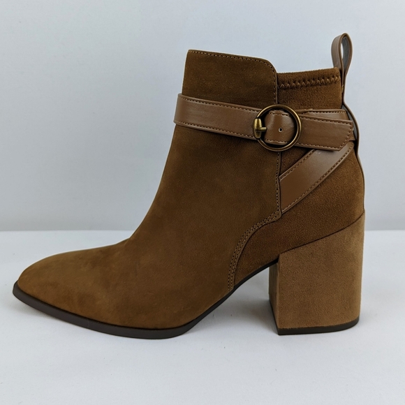 Vionic Tenley Ankle Boot Suede Leather Mid Shaft Zip Closure Toffee 9M NIB - Picture 2 of 15